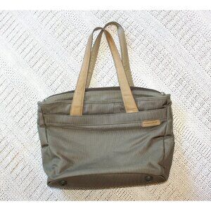 Briggs & Riley Travelwear Carry on Travel Bag Shopping Tote Olive canvas leather